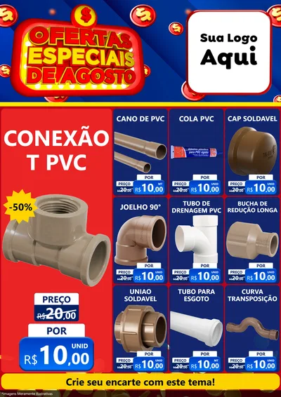 Modelo de Encarte para Encarte A4 Vertical com o tema Ofertas Especiais de Agosto para Tubos e conexões
