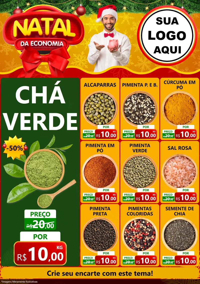 Modelo de Encarte para Encarte A4 Vertical com o tema Natal da Economia para Produtos Naturais