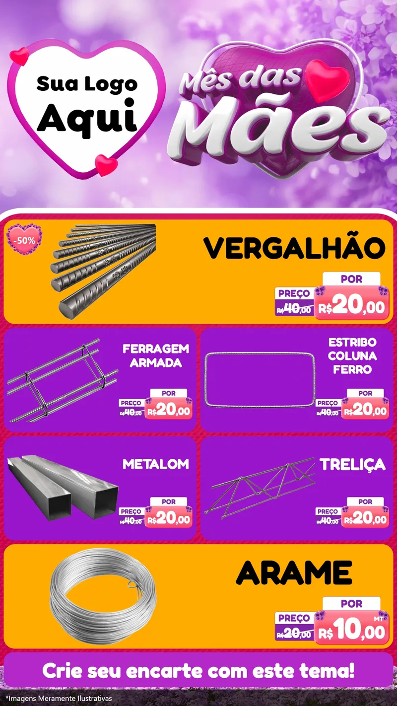 Modelo de TV para TV Vertical com o tema Mês das Mães para Ferragens