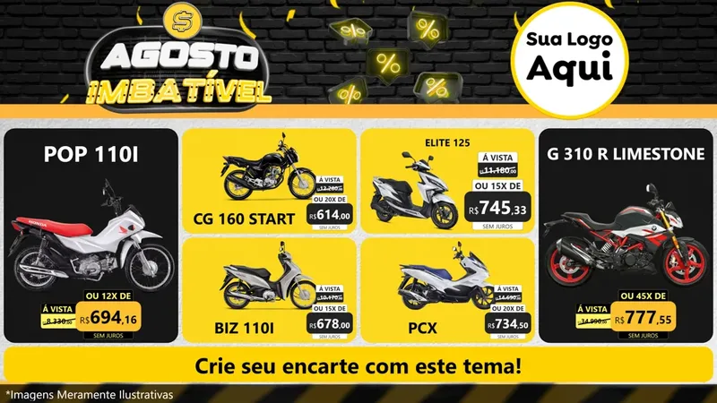 Modelo de TV para TV Horizontal com o tema Agosto Imbatível para Concessionaria de Motos