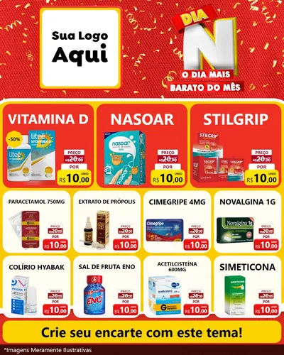 Modelo de Rede Social para Feed Instagram com o tema Dia N o Dia Mais Barato do Mês para Farmácia