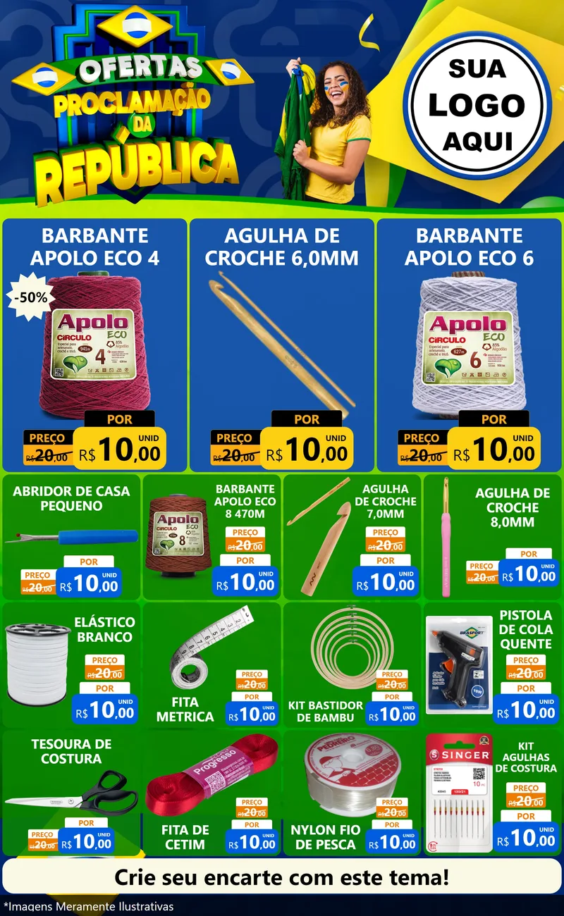 Modelo de Encarte para Encarte Grande com o tema Ofertas Proclamação da República para Armarinho e Aviamentos