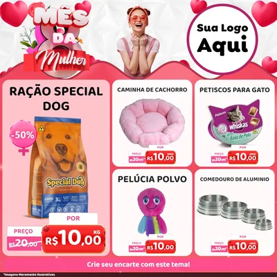 Modelo de Rede Social para Feed Facebook com o tema Mês da Mulher para Pet Shop