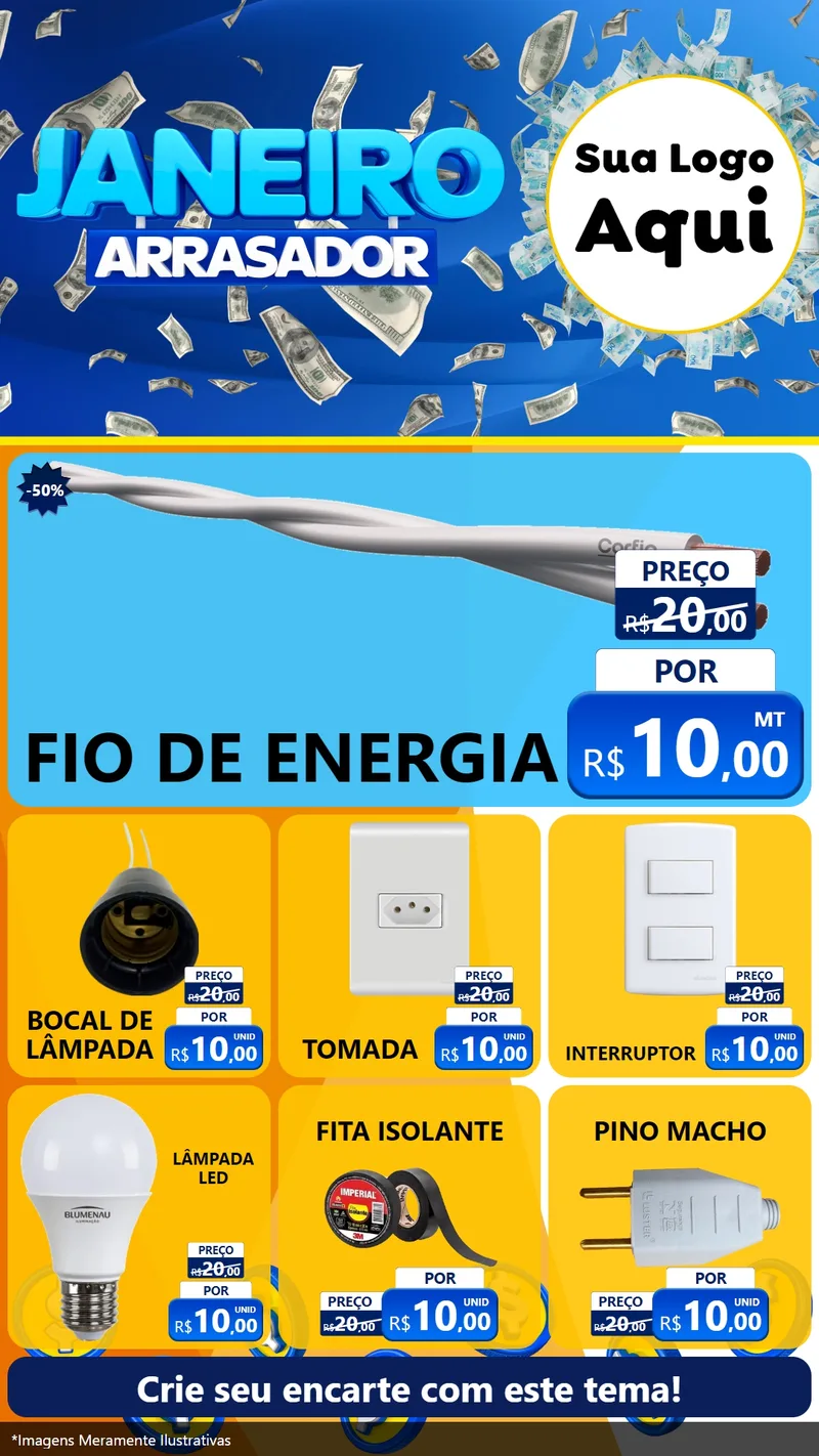 Modelo de Rede Social para Stories com o tema Janeiro Arrasador para Materiais Elétricos