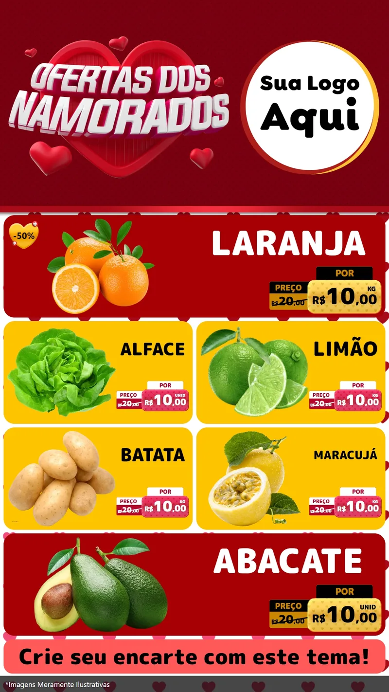 Modelo de TV para TV Vertical com o tema Ofertas Dos Namorados para Hortifrúti