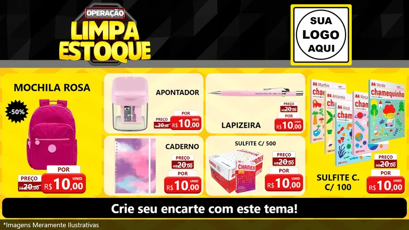 Modelo de TV para TV Horizontal com o tema Operação Limpa Estoque para Papelaria