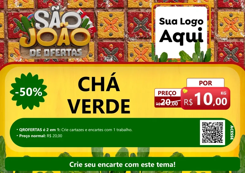 Modelo de Cartaz para Cartaz A4 Horizontal com o tema São João de Muitas Ofertas - Junina para Produtos Naturais