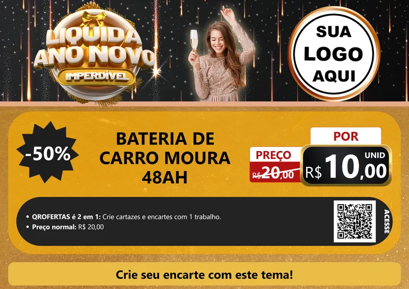 Modelo de Cartaz para Cartaz A4 Horizontal com o tema Liquida Ano Novo Imperdível para Baterias Elétricas