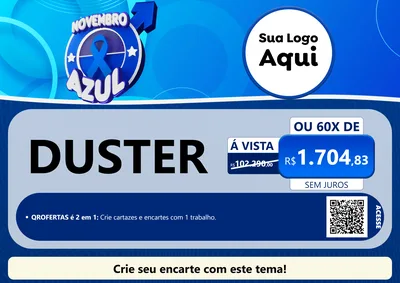 Modelo de Cartaz para Cartaz A4 Horizontal com o tema Novembro Azul para Concessionaria de Carros