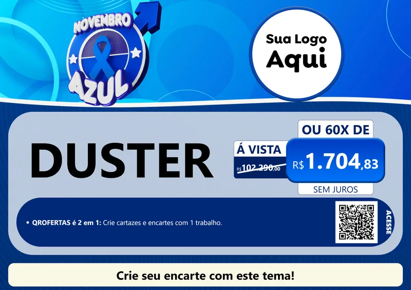 Modelo de Cartaz para Cartaz A4 Horizontal com o tema Novembro Azul para Concessionaria de Carros