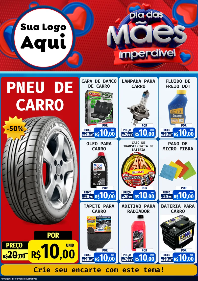 Modelo de Encarte para Encarte A4 Vertical com o tema Dia Das Mães Imperdível para Auto peças