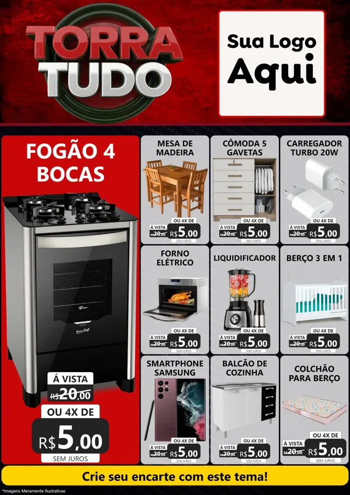 Modelo de Encarte para Encarte A4 Vertical com o tema Torra Tudo para Móveis e Eletro