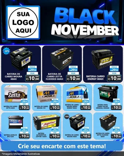 Modelo de Rede Social para Feed Instagram com o tema Black November para Baterias Elétricas