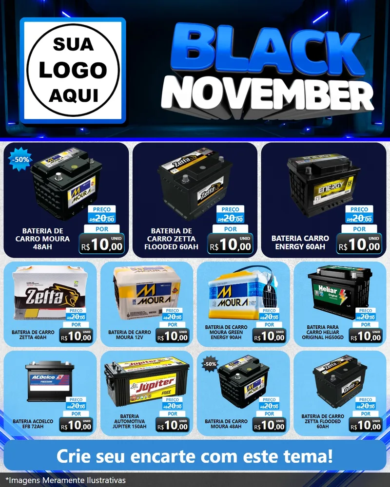 Modelo de Rede Social para Feed Instagram com o tema Black November para Baterias Elétricas