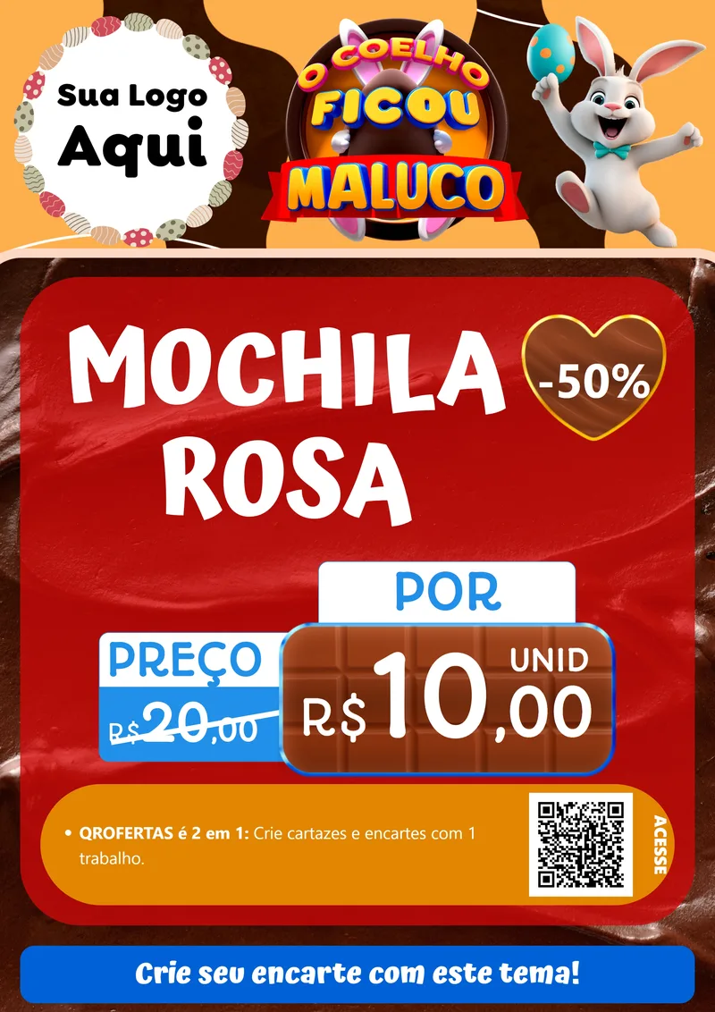 Modelo de Cartaz para Cartaz A4 Vertical com o tema O Coelho Ficou Maluco - Páscoa para Papelaria