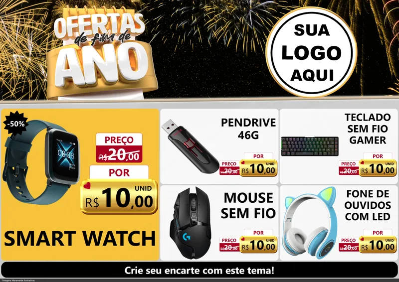 Modelo de Encarte para Encarte A4 Horizontal com o tema Ofertas de Fim de Ano para Informática