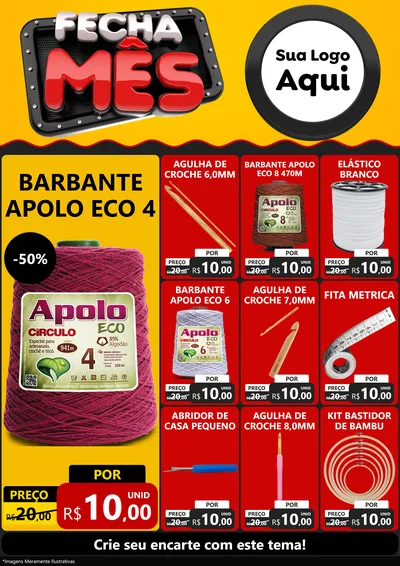 Modelo de Encarte para Encarte A4 Vertical com o tema Fecha Mês para Armarinho e Aviamentos