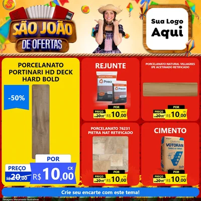 Modelo de Rede Social para Feed Facebook com o tema São João de Ofertas para Pisos e revestimentos