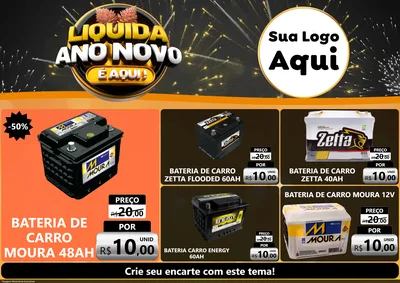 Modelo de Encarte para Encarte A4 Horizontal com o tema Liquida Ano Novo É Aqui! para Baterias Elétricas