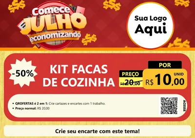 Modelo de Cartaz para Cartaz A4 Horizontal com o tema Comece Julho Economizando para Utilidades Domésticas
