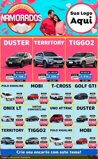 Modelo de Encarte para Encarte Grande com o tema Promoção Dia dos Namorados para Concessionaria de Carros