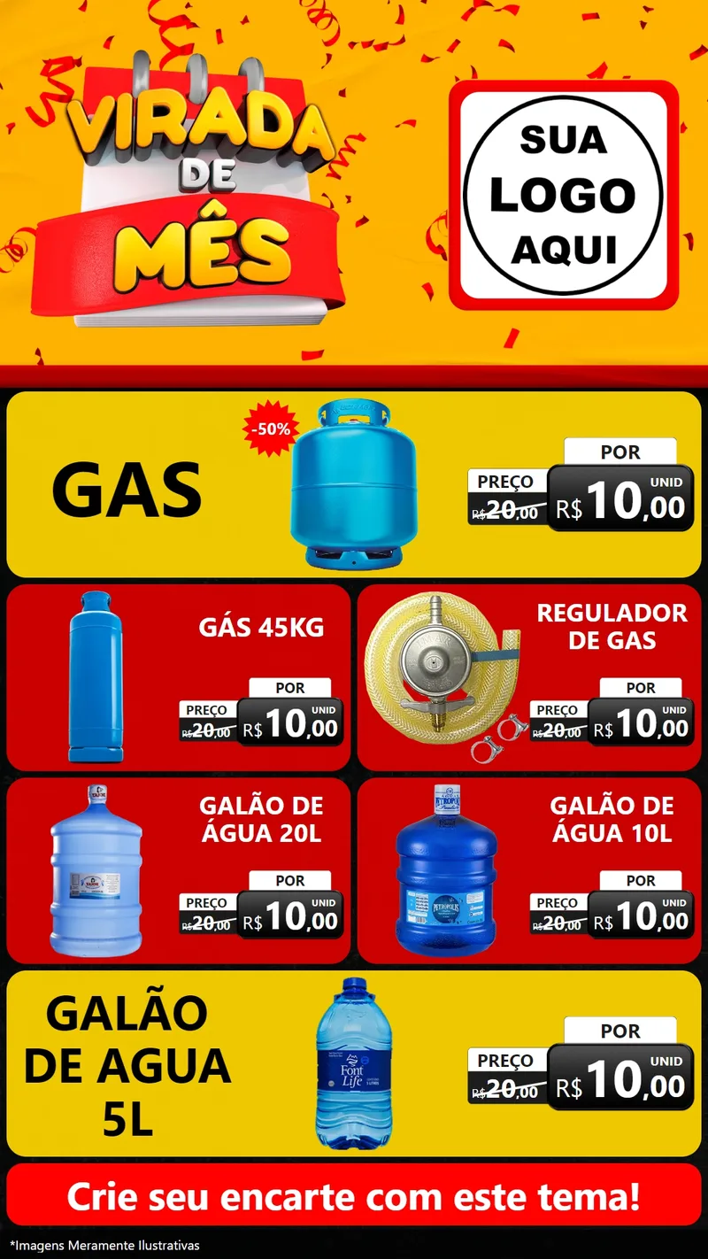 Modelo de TV para TV Vertical com o tema Virada de Mês para Água e gás