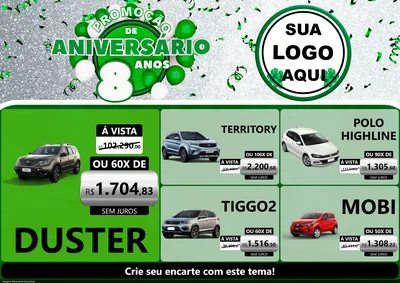 Modelo de Encarte para Encarte A4 Horizontal com o tema Promoção de Aniversário - 8 Anos para Concessionaria de Carros