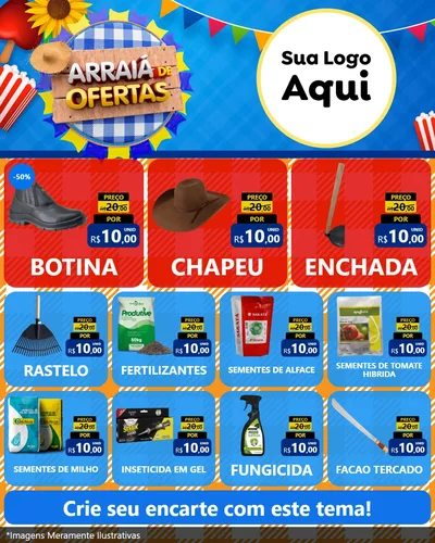 Modelo de Rede Social para Feed Instagram com o tema Arraiá de Ofertas para Agropecuária