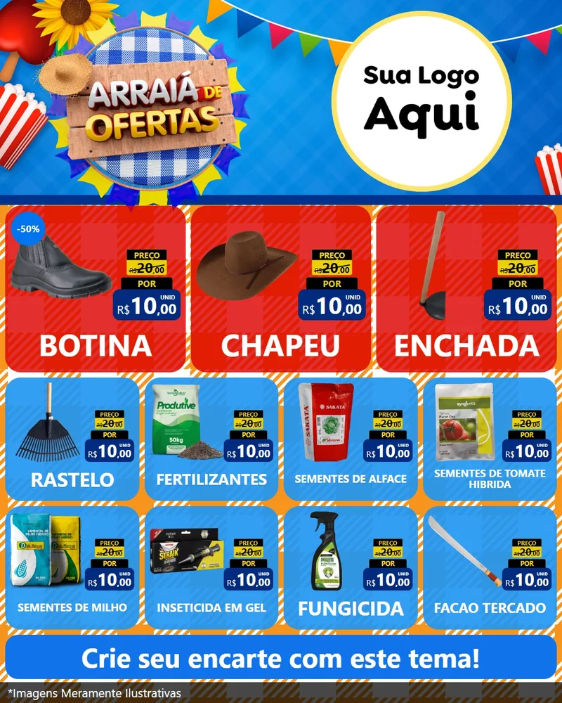 Modelo de Rede Social para Feed Instagram com o tema Arraiá de Ofertas para Agropecuária
