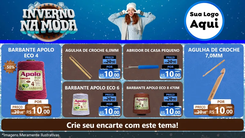 Modelo de TV para TV Horizontal com o tema Inverno na Moda para Armarinho e Aviamentos