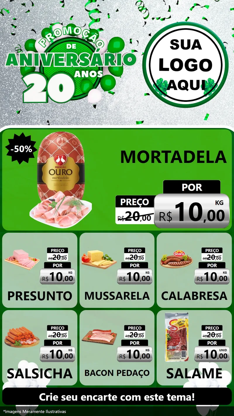 Modelo de Rede Social para Stories com o tema Promoção de Aniversário - 20 Anos para Frios e Laticínios