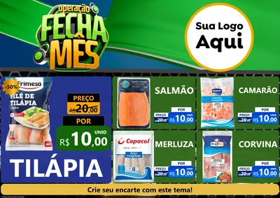 Modelo de Encarte para Encarte A4 Horizontal com o tema Operação Fecha Mês para Peixaria