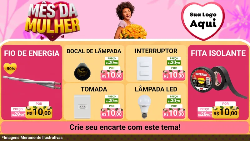 Modelo de TV para TV Horizontal com o tema Mês da Mulher para Materiais Elétricos