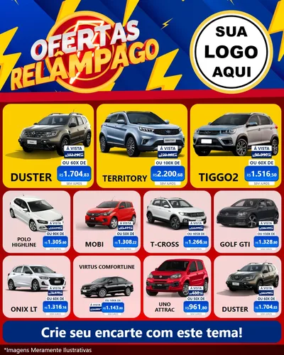 Modelo de Rede Social para Feed Instagram com o tema Ofertas Relâmpago para Concessionaria de Carros