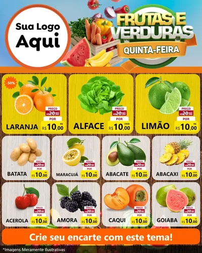 Modelo de Rede Social para Feed Instagram com o tema Frutas e Verduras Quinta-Feira para Hortifrúti