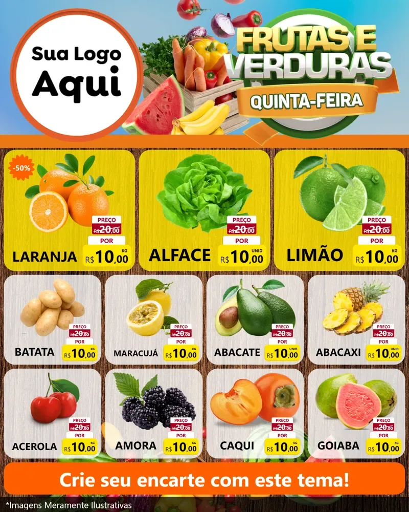 Modelo de Rede Social para Feed Instagram com o tema Frutas e Verduras Quinta-Feira para Hortifrúti