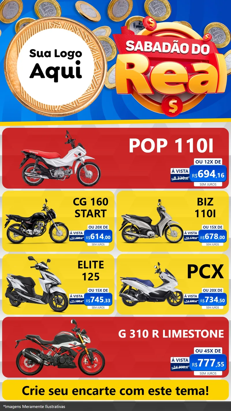 Modelo de TV para TV Vertical com o tema Sabadão do Real para Concessionaria de Motos
