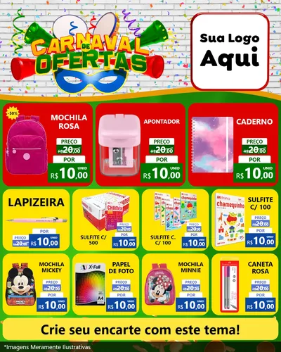 Modelo de Rede Social para Feed Instagram com o tema Carnaval de Ofertas para Papelaria
