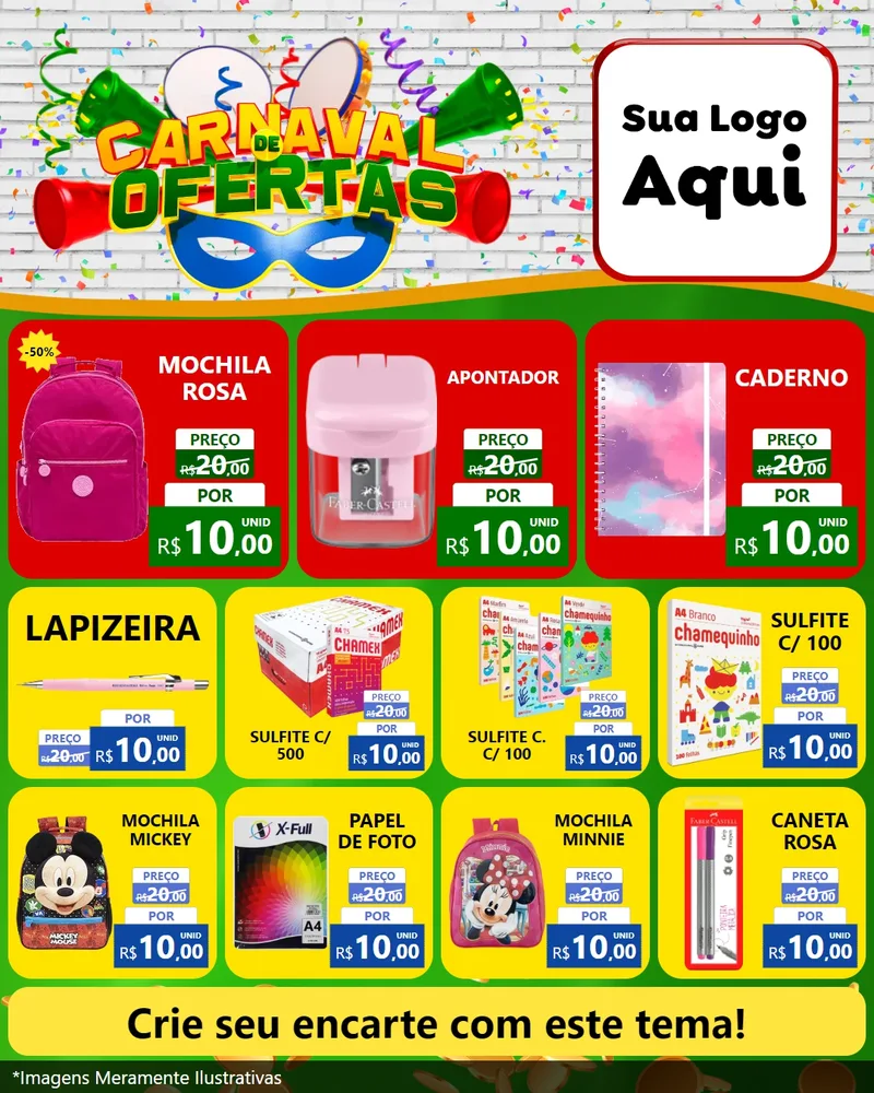 Modelo de Rede Social para Feed Instagram com o tema Carnaval de Ofertas para Papelaria