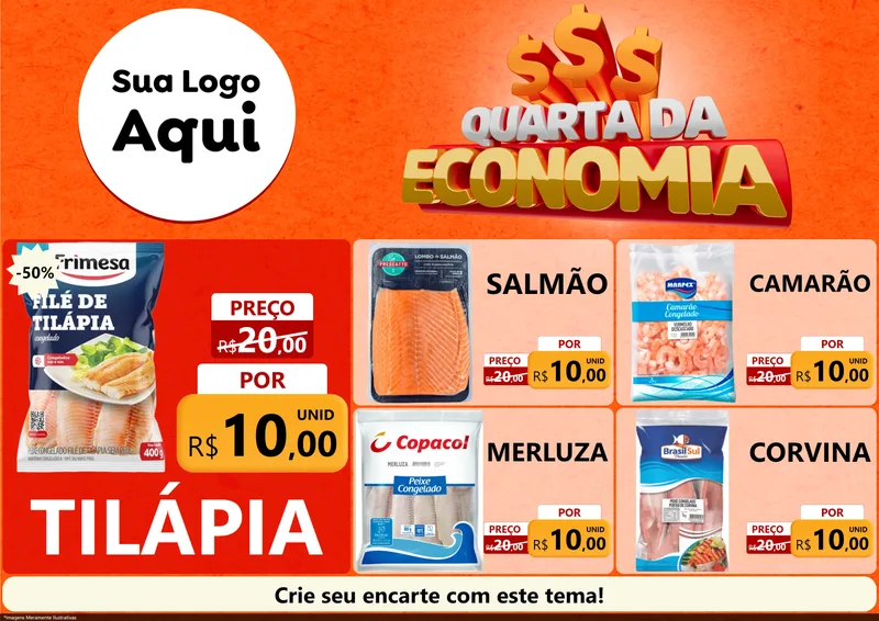 Modelo de Encarte para Encarte A4 Horizontal com o tema Quarta da Economia para Peixaria