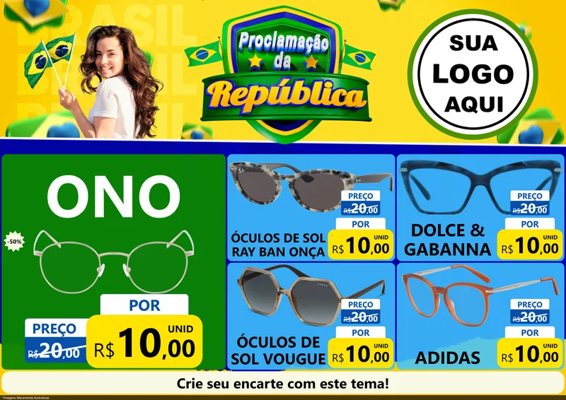 Modelo de Encarte para Encarte A4 Horizontal com o tema Proclamação da República para Óticas