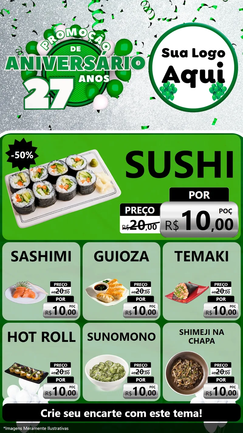 Modelo de Rede Social para Stories com o tema Promoção de Aniversário - 27 Anos para Comida japonesa