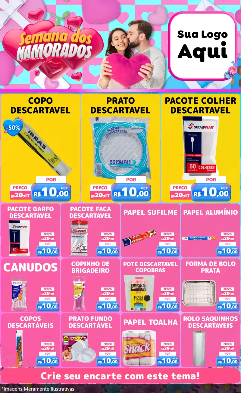Modelo de Encarte para Encarte Grande com o tema Semana dos Namorados para Embalagens