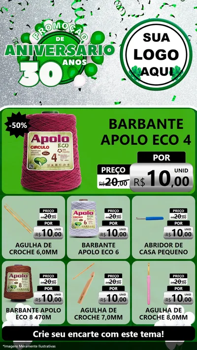 Modelo de Rede Social para Stories com o tema Promoção de Aniversário - 30 Anos para Armarinho e Aviamentos