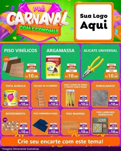 Modelo de Rede Social para Feed Instagram com o tema Pré-Carnaval Com Economia para Material para Construção