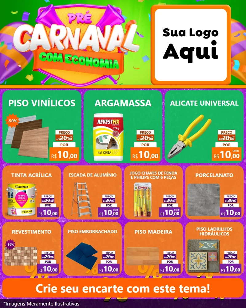 Modelo de Rede Social para Feed Instagram com o tema Pré-Carnaval Com Economia para Material para Construção