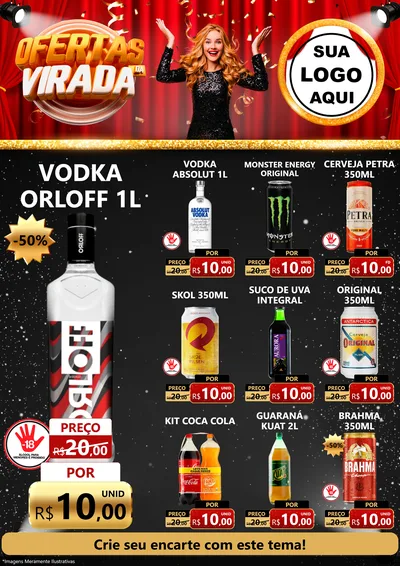 Modelo de Encarte para Encarte A4 Vertical com o tema Ofertas da Virada para Distribuidora de bebidas
