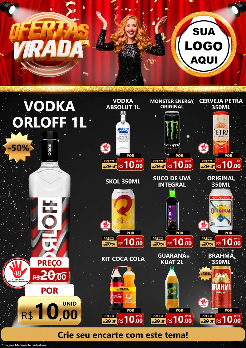 Modelo de Encarte para Encarte A4 Vertical com o tema Ofertas da Virada para Distribuidora de bebidas