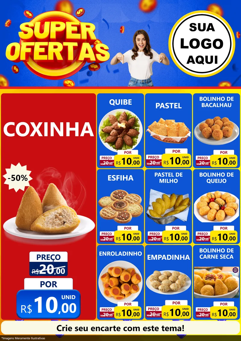 Modelo de Encarte para Encarte A4 Vertical com o tema Super Ofertas para Salgadaria