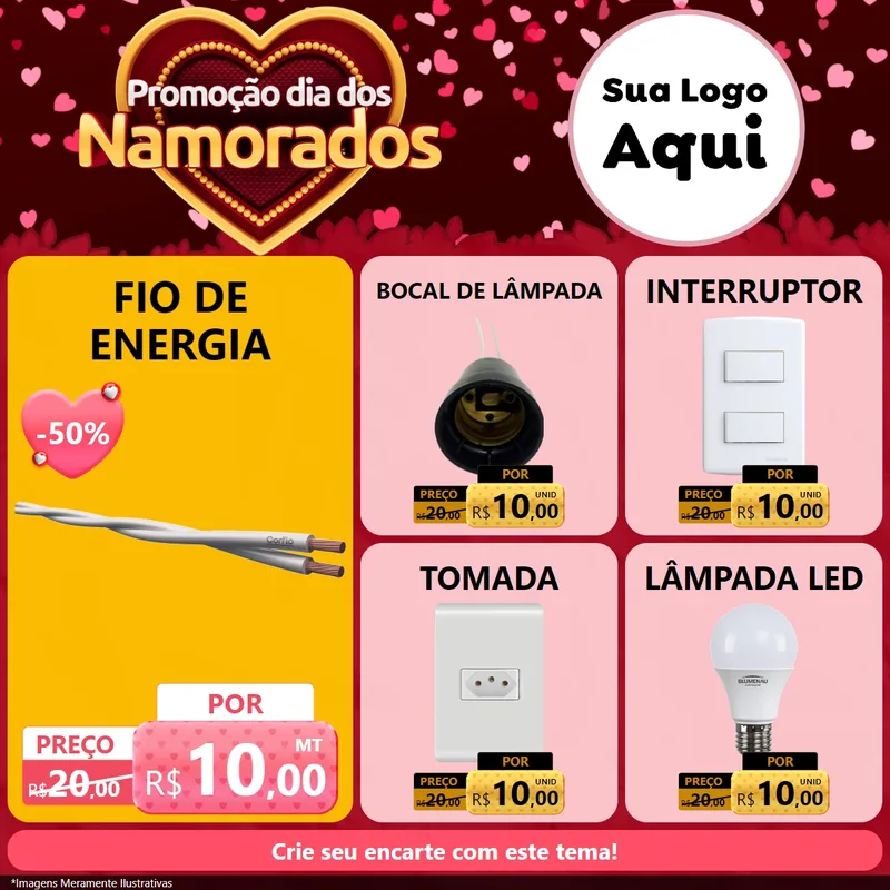 Modelo de Rede Social para Feed Facebook com o tema Promoção Dia Dos Namorados para Materiais Elétricos
